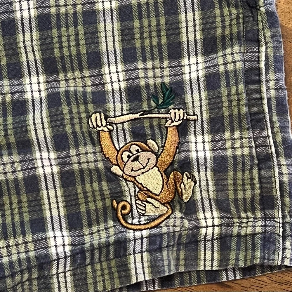 Vintage KHQ Sportswear Baby Overalls 9-12 Months Plaid Monkey Bear 90s Y2K